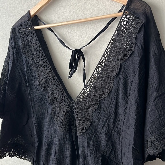Eberjey Sol Lace Trim Liberty Romper 100% Cotton Swim Coverup in Black Size S/M - Picture 3 of 6